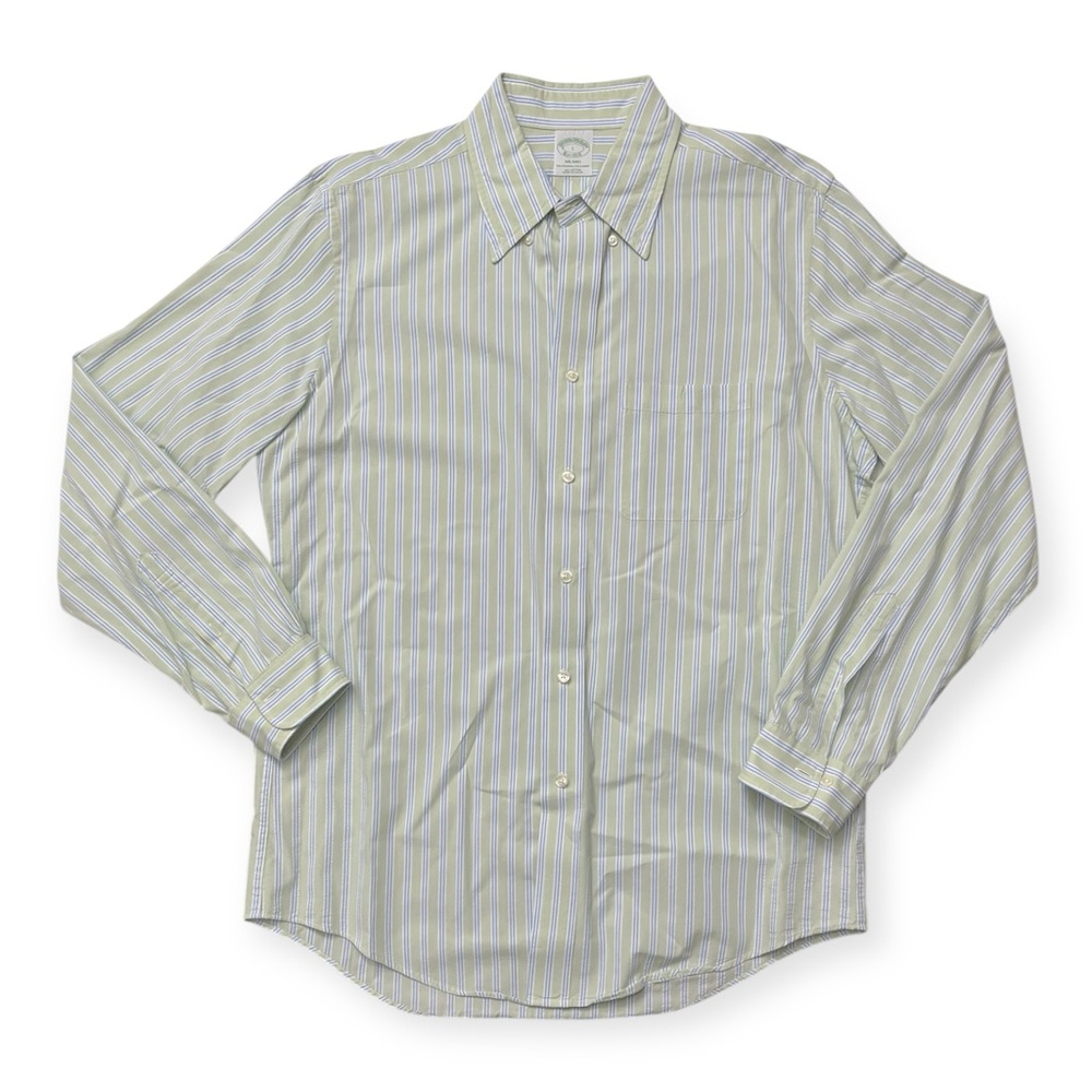 Brooks Brothers Milano Men’s Dress Shirt – Green Blue White Stripe